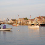 Nantucket harbor with docked boats and waterfront