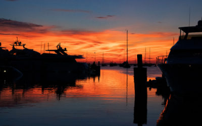 Nantucket sunset over the water with orange sky